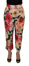 DOLCE & GABBANA MULTICOLOR FLORA PRINTED HIGH WAIST CROPPED TROUSER PANTS