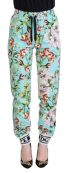 Dolce & Gabbana Green Floral Print Mid Waist Trouser Jogger Pants In Multicolor