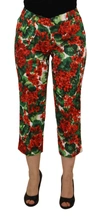 DOLCE & GABBANA MULTICOLOR PANTS FLORAL PRINT MID WAIST CROPPED TROUSER PANT