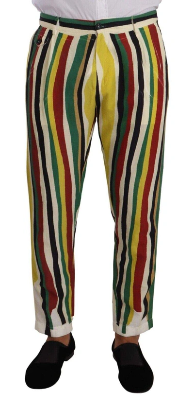 Dolce & Gabbana Multicolor Striped Linen Cotton Trousers