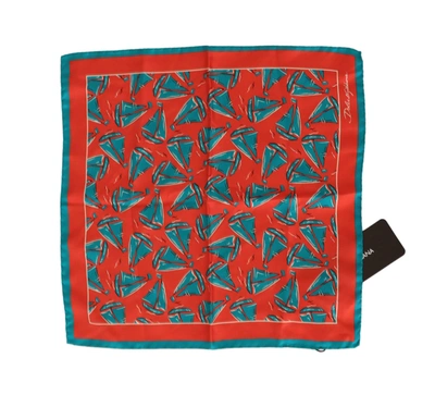 Dolce & Gabbana Orange Boat Print Silk Square Handkerchief Scarf