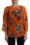 DOLCE & GABBANA ORANGE FLORAL PRINT LONG SLEEVE BLOUSE