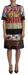 DOLCE & GABBANA PACHWORK FLORAL SHEATH JAQUARD MINI GOWN DRESS