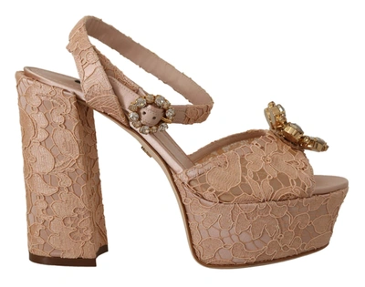 Dolce & Gabbana Pink Lace Taormina Platform Sandals Shoes