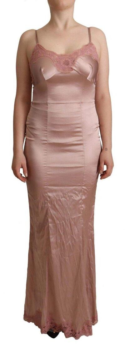 Dolce & Gabbana Pink Lace Long Bodycon Maxi Polyester Dress