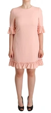 DOLCE & GABBANA PINK RUFFLED SLEEVES VISCOSE SHEATH DRESS