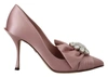 DOLCE & GABBANA PINK SILK CLEAR CRYSTAL PUMPS CLASSIC SHOES