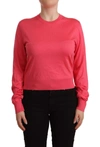 DOLCE & GABBANA PINK SILK CREWNECK PULLOVER TOP SWEATER