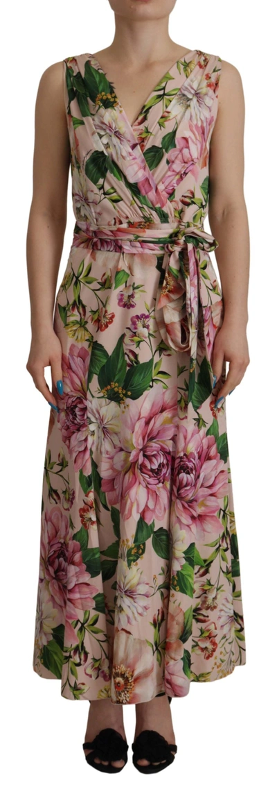 Dolce & Gabbana Pink Silk Floral Stretch Shift Wrap Dress