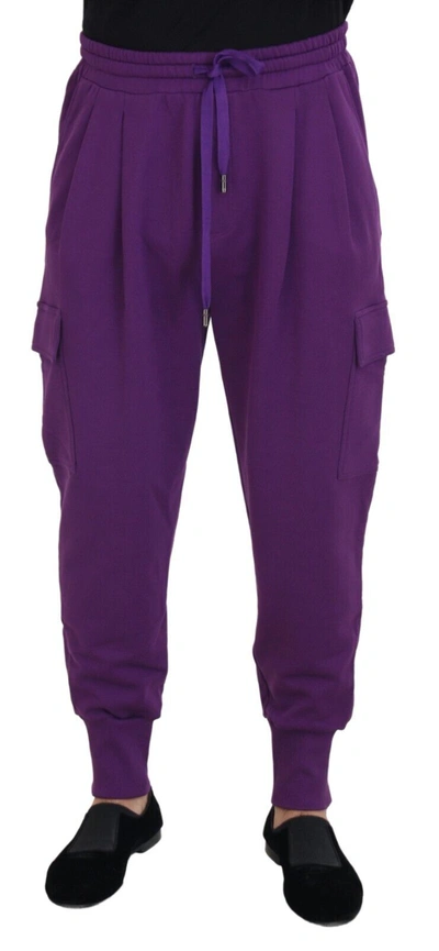 Dolce & Gabbana Purple Cotton Cargo Sweatpants Jogging Trousers