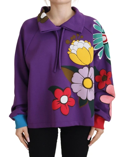 DOLCE & GABBANA PURPLE FLORAL PRINT PULLOVER  COTTON SWEATER