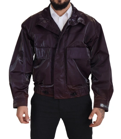 Dolce & Gabbana Bordeaux Nylon Collared  Coat Jacket In Purple