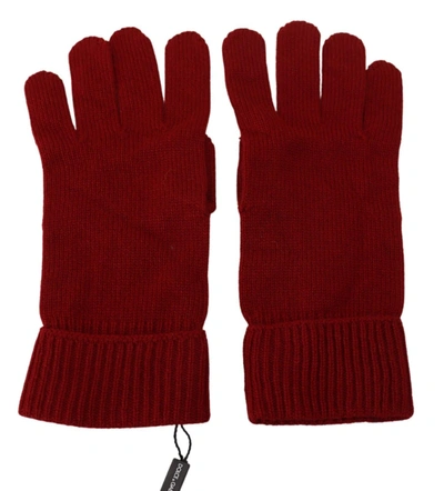 DOLCE & GABBANA RED 100% CASHMERE KNIT HANDS MITTEN S GLOVES