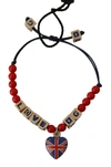 DOLCE & GABBANA RED BLUE BEADED DG LOVES LONDON FLAG BRANDED BRACELET