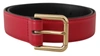 DOLCE & GABBANA RED CALF LEATHER GOLD TONE LOGO METAL BUCKLE BELT