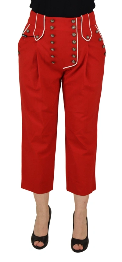 Dolce & Gabbana Red Button Embellished High Waist Pants