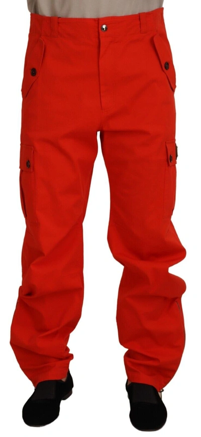 Dolce & Gabbana Red Cargo Men Trousers Cotton Pants