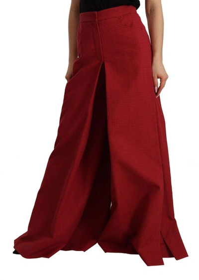 Dolce & Gabbana Red Cotton High Waist Wide Leg Pants