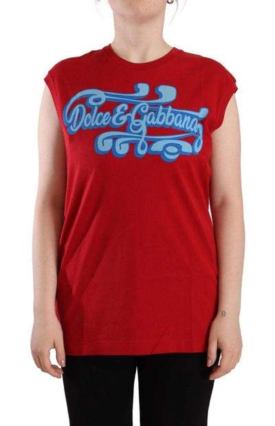 Dolce & Gabbana Red Cotton Sleeveless Crewneck T-shirt Tank Top