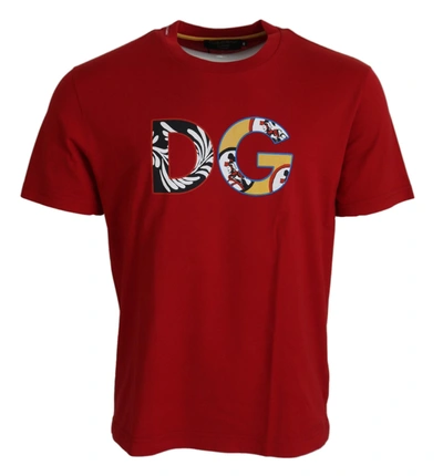 Dolce & Gabbana Red Dg Logo Crewneck Top Exclusive  T-shirt