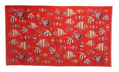 Dolce & Gabbana Red Fish Print Cotton Shawl Wrap Scarf