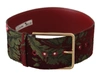 DOLCE & GABBANA RED EMBROIDERED LEATHER GOLD LOGO METAL BUCKLE BELT