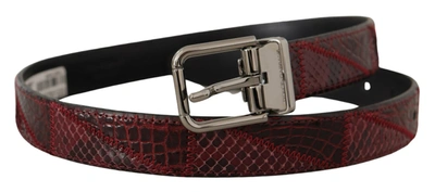 DOLCE & GABBANA RED EXOTIC LEATHER METAL LOGO BUCKLE BELT