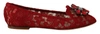 Dolce & Gabbana Red Vally Taormina Lace Crystals Flats Shoes In Red