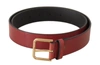 Dolce & Gabbana Red Leather Gold Logo Engraved Metal Buckle Belt In Red