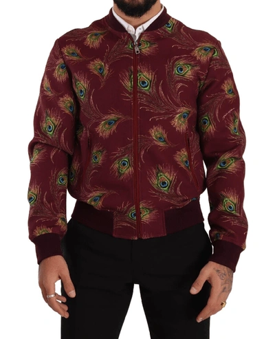 Dolce & Gabbana Red Peacock Polyester Stretch Full Zip Jacket