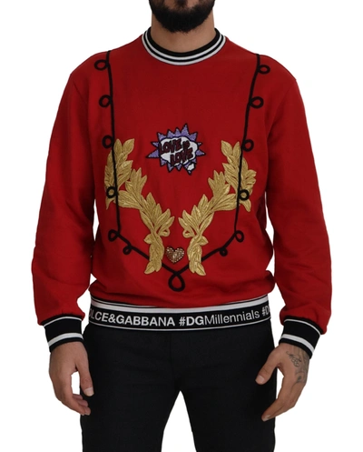 Dolce & Gabbana Red Sequined Love Cotton Pullover Sweater