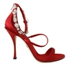 DOLCE & GABBANA RED SATIN CRYSTALS SANDALS KEIRA HEELS SHOES