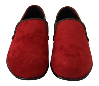 Dolce & Gabbana Red Suede Leather Slip On Loafers 's Shoes