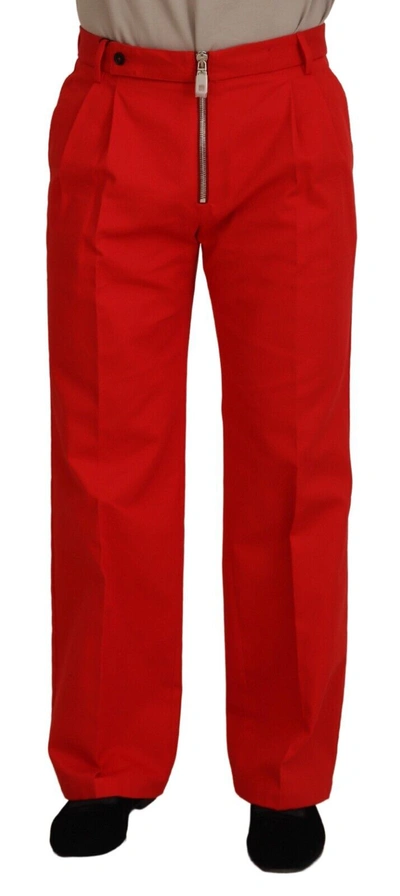 Dolce & Gabbana Red Straight Fit Men Trousers Cotton Trousers