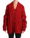 DOLCE & GABBANA RED V-NECK WOOL KNIT BUTTON CARDIGAN SWEATER