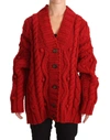 Dolce & Gabbana Red V-neck Wool Knit Button Cardigan Sweater In Red
