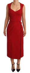 DOLCE & GABBANA RED SWEETHEART SLEEVELESS MIDI STRETCH DRESS