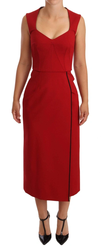 Dolce & Gabbana Red Sweetheart Sleeveless Midi Stretch Dress
