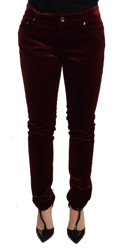 Dolce & Gabbana Red Velvet Skinny Trouser Cotton Stretch Trousers