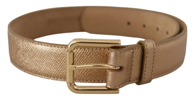 Dolce & Gabbana Rose Gold Leather Metallic Tone Metal Buckle Belt