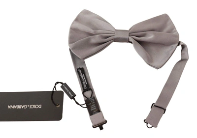 Dolce & Gabbana Silver Grey Silk Adjustable Neck Papillon Bow Tie