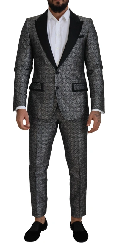 DOLCE & GABBANA SILVER PATTERNED FORMAL 2 PIECE MARTINI SUIT