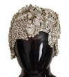 DOLCE & GABBANA SILVER TEARDROP BEADED CASQUE SEQUIN TURBAN HEADDRESS