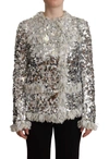 Dolce & Gabbana Silver Sequined Shearling Long Sleeves Jacket In Silver