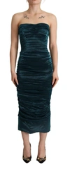 Dolce & Gabbana Turquoise Bustier Bodice Draped Midi Dress In Turquoise