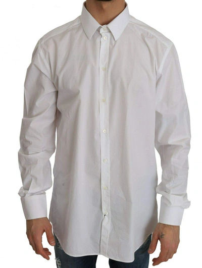 Dolce & Gabbana White 100% Cotton Gold Slim Dress Shirt