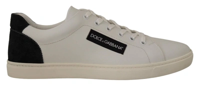 Dolce & Gabbana White Black Leather Low Shoes Sneakers