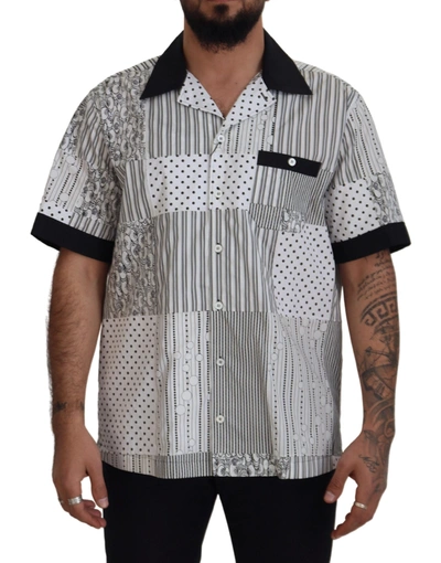 Dolce & Gabbana White Black Patterned Button Down Shirt In Black And White