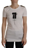 Dolce & Gabbana White Black Roses Crewneck Cotton  T-shirt In White