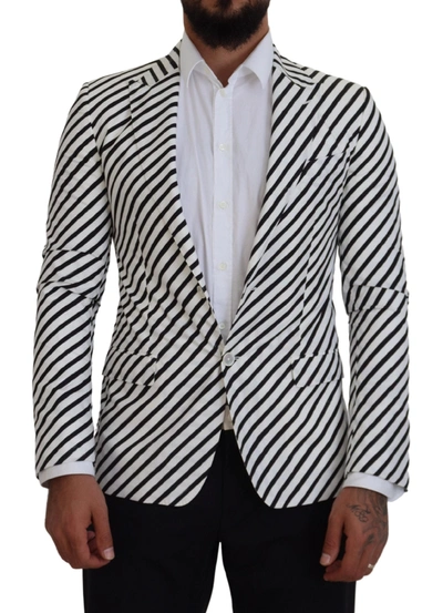 Dolce & Gabbana White Black Striped Slim Fit Jacket Blazer